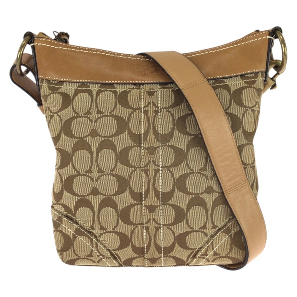 COACH Signature Shoulder Bag for Women, Beige/Brown with Gold Hardware, Canva...